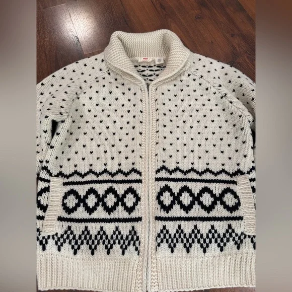 Levi’s Sweater Women’s Large Nordic Heavy Knit Wool Zip Cardigan Shawl Collar - Picture 2 of 9